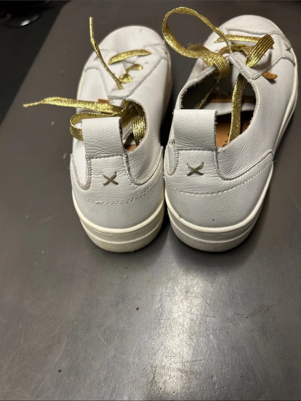 Musse & Cloud White Leather Sneakers with Gold Laces